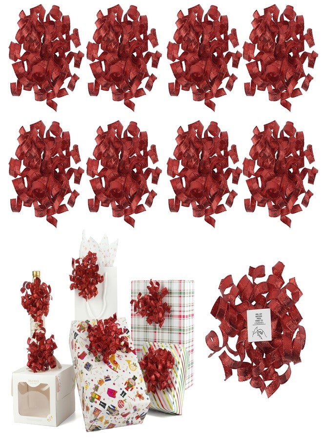 AIMUDI Red Curly Bows for Gift Wrapping 5'' Christmas Gift Bows Metallic Burst Bows Self Adhesive Bows for Treats Presents Crafts Christmas Party Favors, 8 PCs - Image 1
